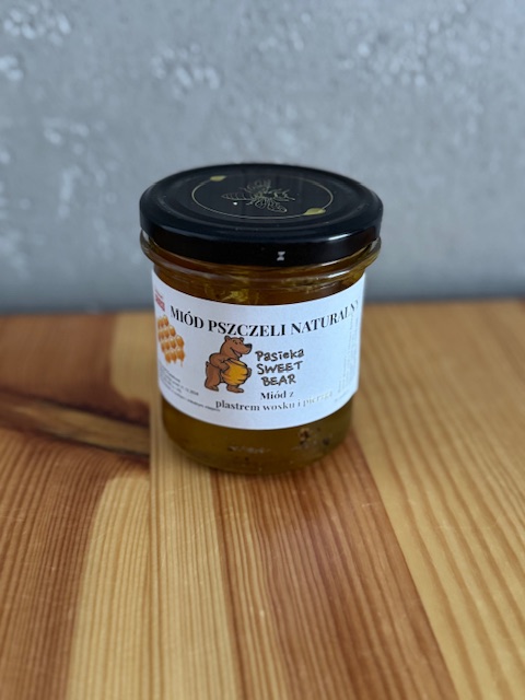 Miód z plastrem wosku i pierzgą 400g - obrazek 3